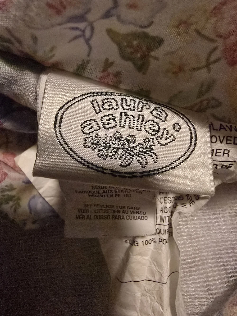 Vintage Laura Ashley Sycamore Pink & Blue Floral Print Pillow Sham 80s Tag EUC